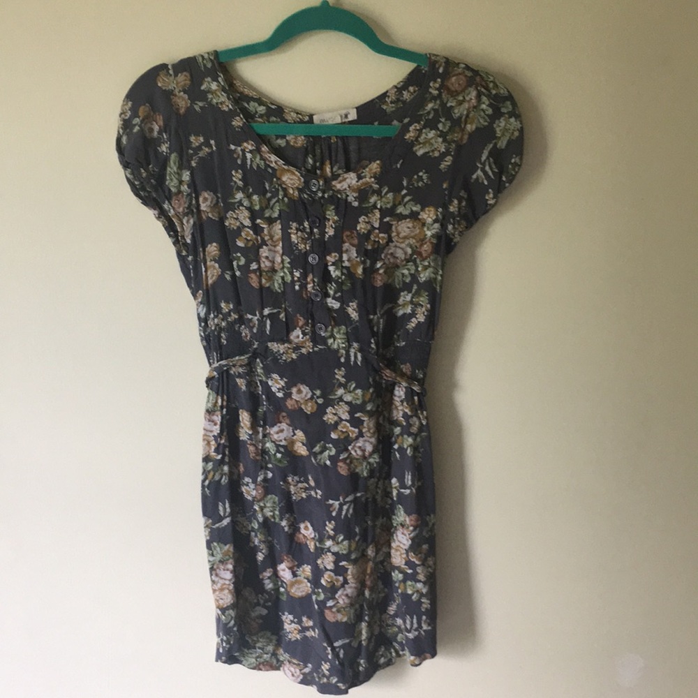 Blue Floral Dress with Ribbon Tie